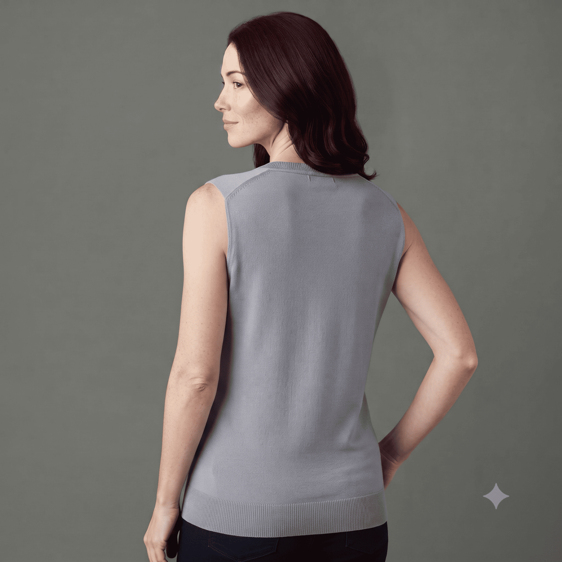 Seide-Cashmere Twin-Set Ärmelloses Top eines Cashmere Twinsets in Hellblau mit Rippbündchen an Armausschnitten und Saum.
